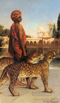 two boys singing Painting - Palace Guard with Two Leopards Jean Joseph Benjamin Constant Orientalist